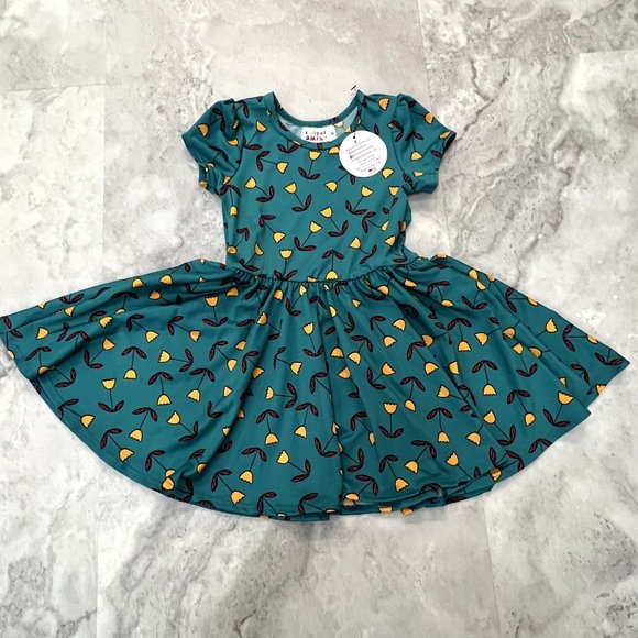 Dotdotsmile‎ Classic Cap Sleeve Dress Size 2T NWT Teal Tulip Floral Green - Picture 1 of 3